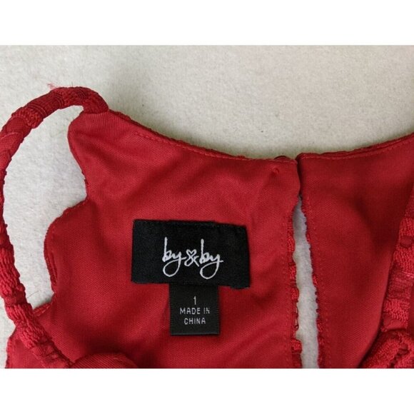 By By Women's Dress Size 1 Red Lace Sheath Cocktail Par - Picture 5 of 10